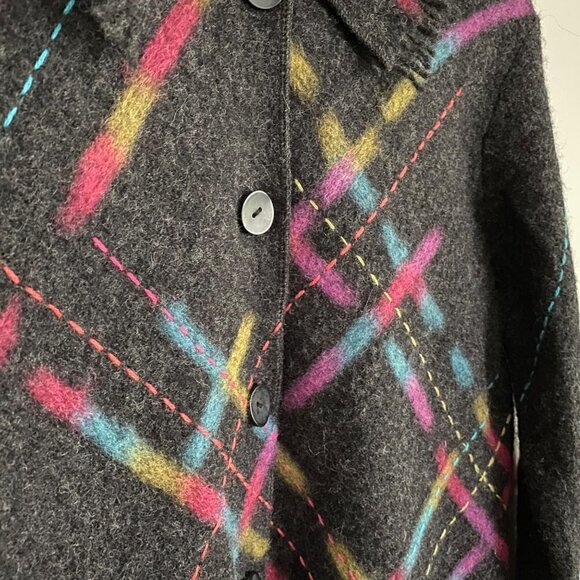 Talbots Womens Black Muti Color 100% Wool Sweater Jacket Fall Size Petite Small - Picture 4 of 8